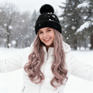 Detachable knitted hat with big - wavy curly wig for women in autumn and winter